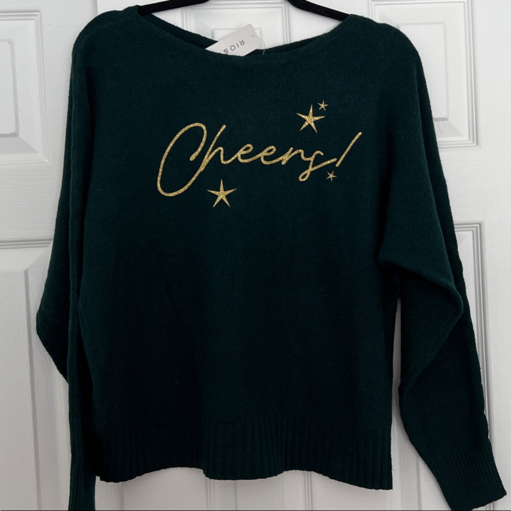 Green Cheers Sweater with Gold Accents